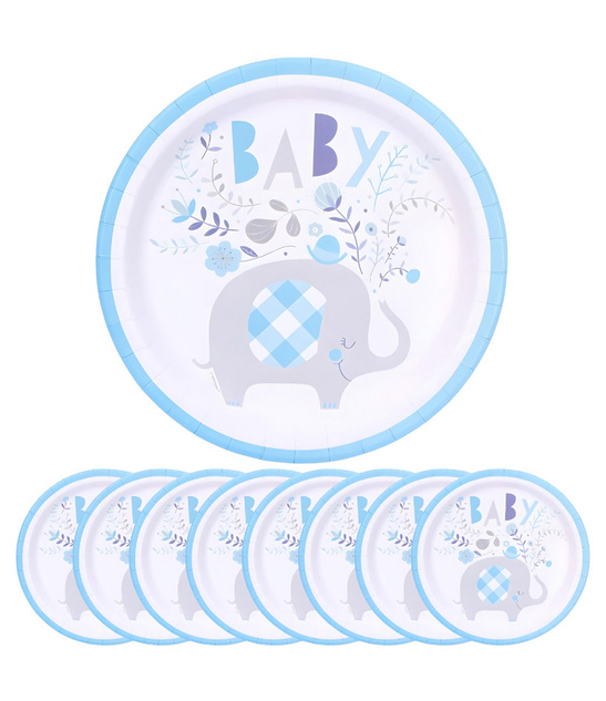 Talerze Papierowe Jednorazowe Słoń 23 cm – 8 szt. (Niebieskie) UNIQUE