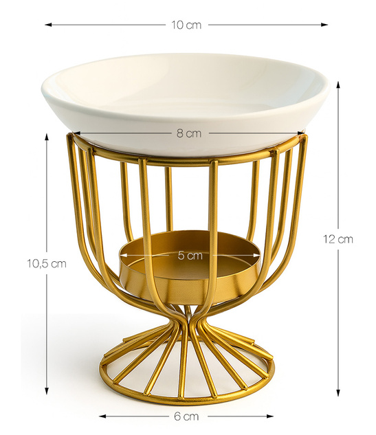 Świecznik kominek zapachowy metalowy + ceramiczny talerzyk 2w1 10,5 cm