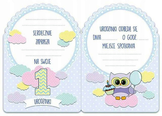 Zaproszenie na roczek - niebieskie sówki
