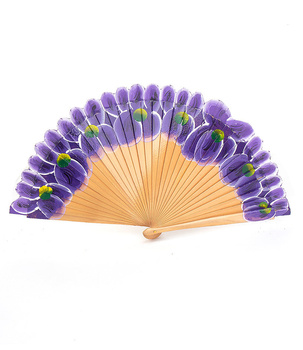 Wachlarz Flamenco kwiaty Fiolet– Ręcznie Malowany, 21 cm, Hiszpański