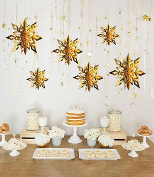 Papierowe Płatki Śniegu 3D, Złote, 6 szt. – Świąteczna Dekoracja