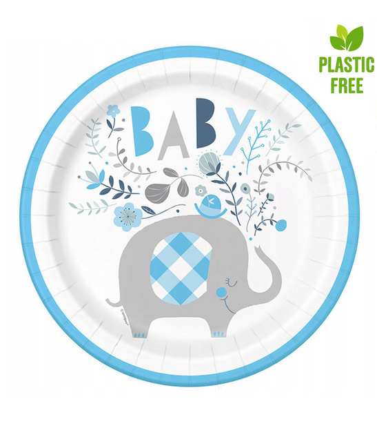 Talerze Papierowe Jednorazowe Słoń 23 cm – 8 szt. (Niebieskie) UNIQUE