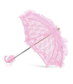Koronkowa parasolka róż Long – elegancki dodatek na komunię i ślub