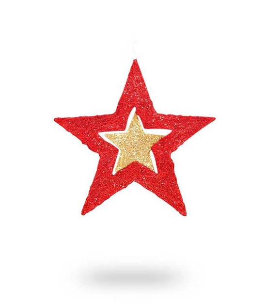 Lampion GWIAZDA 3D brokatowa 30cm - czerwona