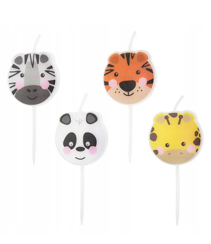 Świeczki na Tort Urodzinowy – Zwierzątka Safari, 4 szt., 7 cm