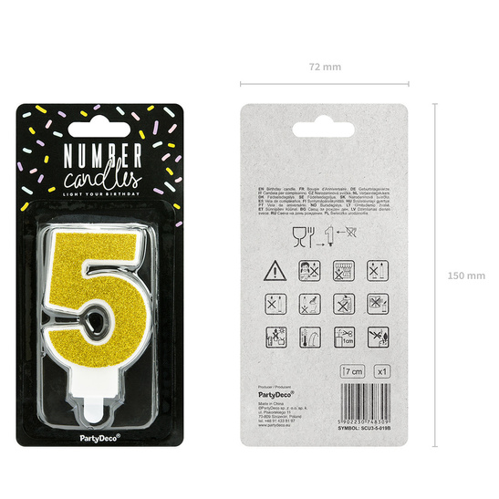 Świeczka urodzinowa złoty brokat cyfra 5 pięć