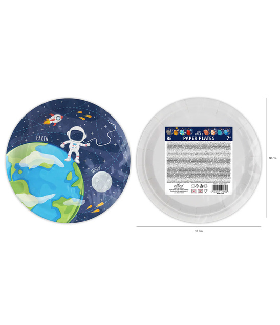Talerzyki Papierowe Kosmos – 18 cm, 8 szt. urodziny imprezy tematyczne