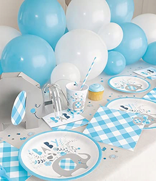 Kubki Papierowe na Baby Shower – Niebieski Słonik 266 ml, 8 szt.