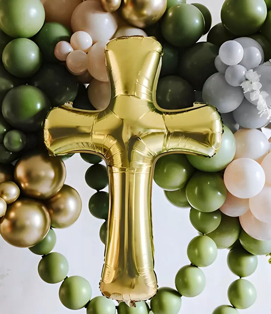 Balon Foliowy Krzyż Złoty 104 cm – Komunia, Chrzest, Dekoracja