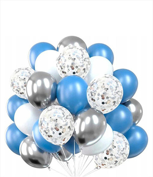 Zestaw balonów 30 szt. niebiesko-białych z konfetti – elegancka dekoracja