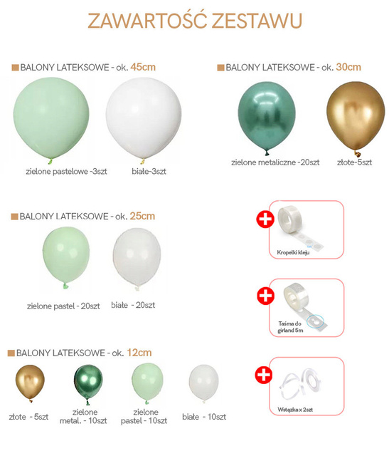 ZESTAW girlanda balonowa zielono złota 106szt