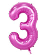 Balon foliowy 100cm - różowa cyfra 3