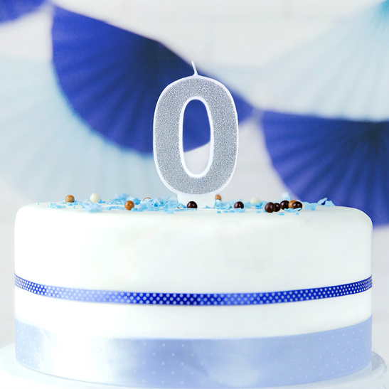 Świeczka urodzinowa srebrna brokat cyfra 0 zero