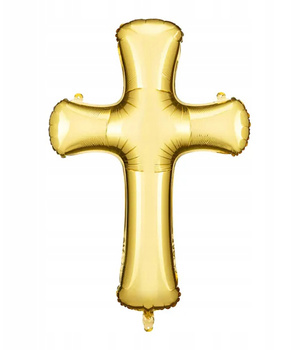Balon Foliowy Krzyż Złoty 104 cm – Komunia, Chrzest, Dekoracja