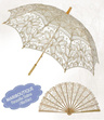 Komplet ślubny Mariboutique – parasol i wachlarz koronkowy ECRU vintage