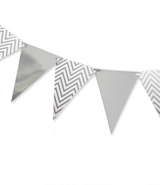 GIRLANDA baner chorągiewki 12szt. 4m - srebrne