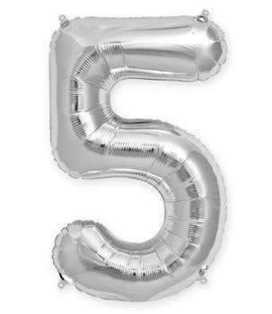 Balon foliowy 100cm - srebrna cyfra 5