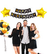 Zestaw balonów urodzinowych czarno-złoty + baner Happy Birthday