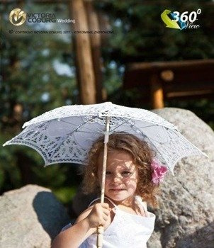 Koronkowa parasolka Kitty dla dziewczynki – biała, elegancki dodatek