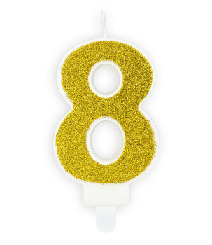 Świeczka urodzinowa złoty brokat cyfra 8 osiem