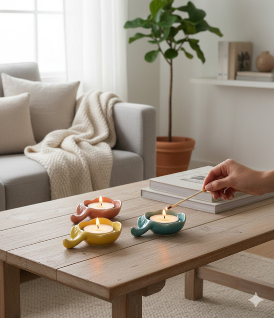 Świecznik Ceramiczny Liść Zielony na Tealight 4cm / Miseczka Sosjerka