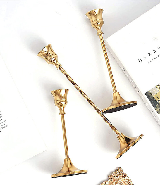 Świeczniki metalowe złote GLAMUR 3szt - 23cm