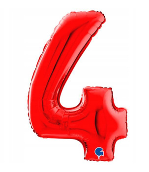 Czerwony balon foliowy cyfra 4 – 66 cm Grabo, oszczędny w zużyciu helu