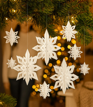 Papierowe Płatki Śniegu 3D, Białe, 6 szt. – Świąteczna Dekoracja