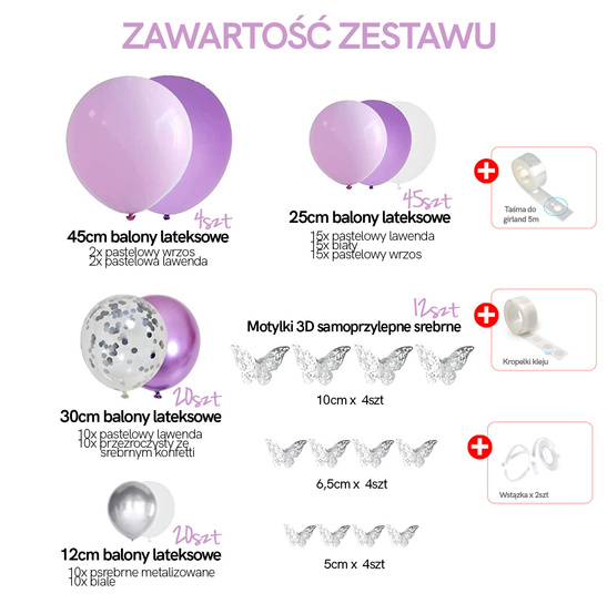 ZESTAW girlanda balonowa WRZOS LAWENDA 101szt