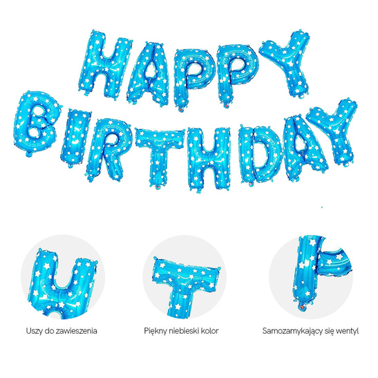 Balony foliowe napis HAPPY BIRTHDAY niebieski 40cm
