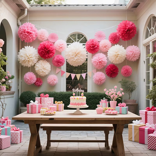 Pompon z bibuły KULA 50cm - beżowy