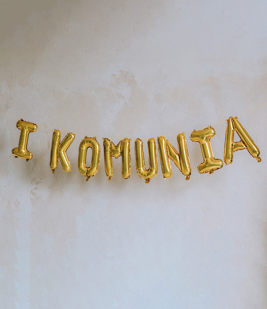 Balon foliowy „I Komunia”, złoty, 210x35 cm, dekoracja na Komunię