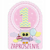 Zaproszenie na roczek  - różowe sówki