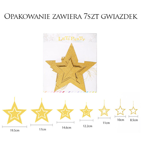 Ozdoba GWIAZDY wiszące srebrne 7 szt. – brokatowe dekoracje