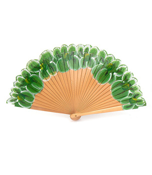 Wachlarz Flamenco kwiaty Zielony– Ręcznie Malowany, 21 cm, Hiszpański