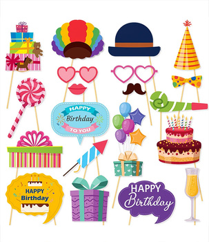 Zestaw do Fotobudki Urodziny - 20 Śmiesznych Rekwizytów