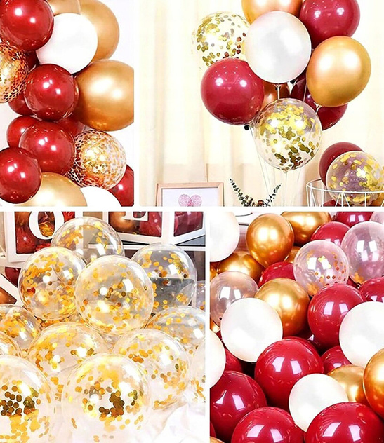 Zestaw balonów czerwono-złotych z konfetti 30 szt. – dekoracja